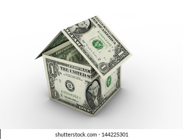 3D American Money Shaped As House Origami Isolated On White Background