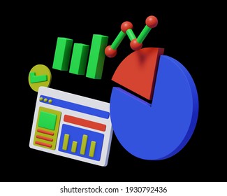 3D analytical graphic rendering in the form of reports and graphics can be used for business websites and various other business products