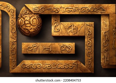 3d Ancient Treasure With Stone Frame Game Logo Title Text Effect. 3D Illustration