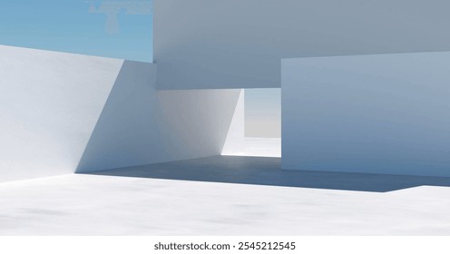 3d architecture building abstract white background empty space platform 3d interior white background conceptual big wall - Powered by Shutterstock