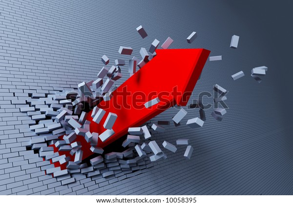 3d Arrow Burst Through Brick Wall Stock Illustration 10058395