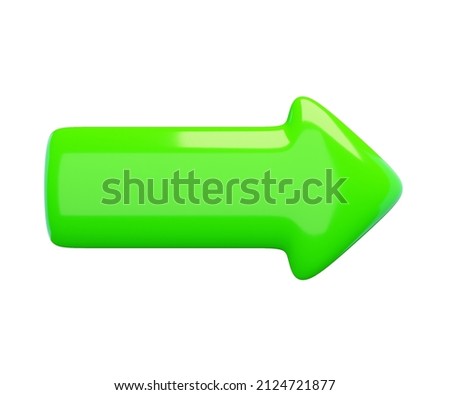 3d arrow icon. Rendering illustration of bright green color pointer isolated on white background. Straight motion point out to turn right course button. Cartoon design. Show point direction concept. 