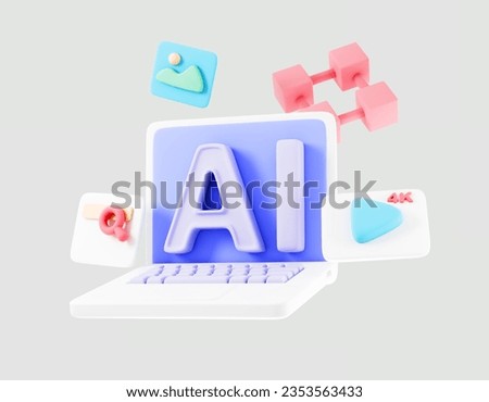 3d Artificial intelligence training concept. using AI for generated photos, video enhancement and researching by prompt command. 3d render illustration.