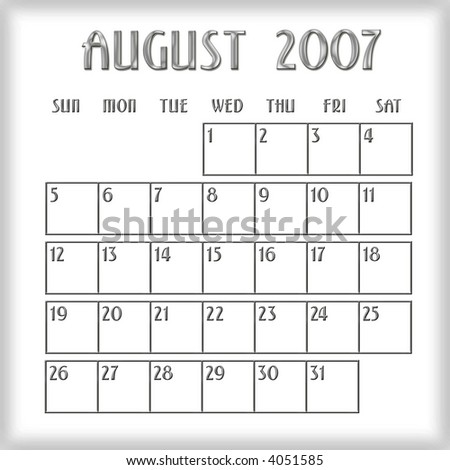 royalty free stock illustration of 3 d august 2007 agenda calendar 2007 calendar august