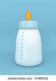 3d Baby Bottle Isolated Blue Background