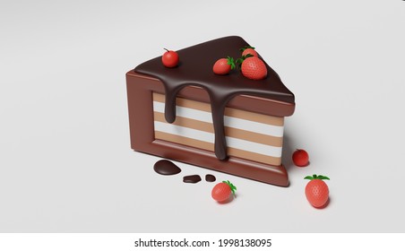 3d Background Design Illustration Of A Piece Of Chocolate Cake