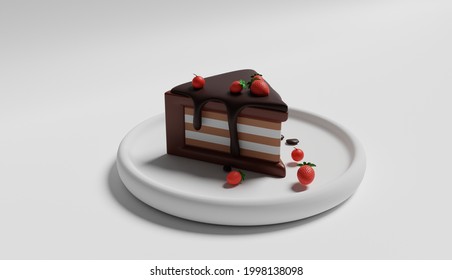 3d Background Design Illustration Of A Piece Of Chocolate Cake