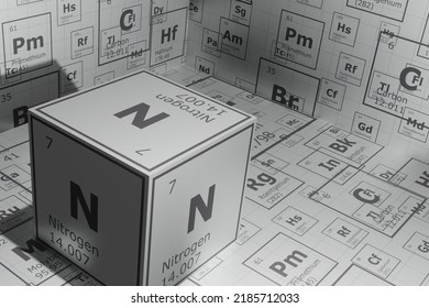 3d background of the elements of the periodic table, nitrogen, background for education, science, technology and engineering