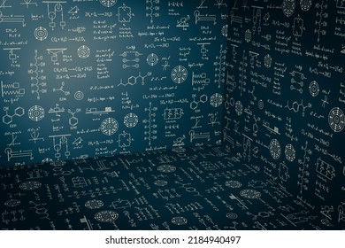 3d background of equations and formulas of mathematics, physics and chemistry, science and engineering background