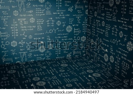 3d background of equations and formulas of mathematics, physics and chemistry, science and engineering background