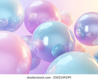 a 3D background featuring large, glossy pastel spheres