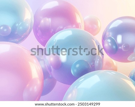 a 3D background featuring large, glossy pastel spheres