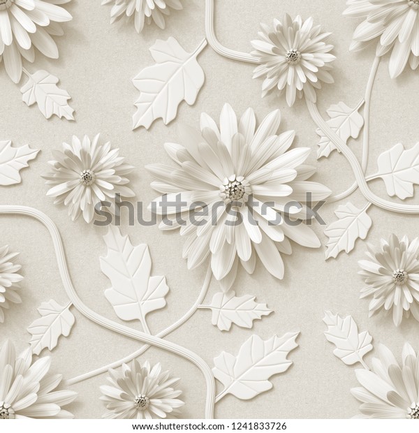 3d背景 花柄の壁紙 花菊 シームレス のイラスト素材