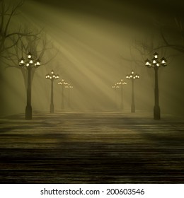 3d background light in the fog.