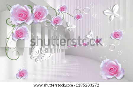 Royalty Free Stock Illustration Of 3 D Background Pink Roses Paper