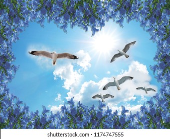 3d background for room Blue sky flying seagull living room background wall. 3D wallpapers look very real, not only can protect your wall, but also bring different colors to your room! High-definition 