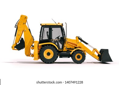 3d Backhoe Loader On White Background