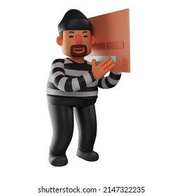 3D A Bad Thief Cartoon Picture Carrying A Stolen Card