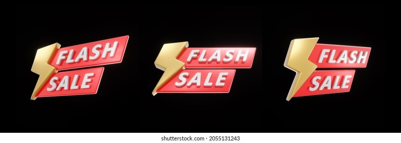 3D Badge Flash Sale With Black Background, Isolated, 3d Rendering.