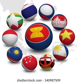 3D Ball With Flag Of Asean Economic Community