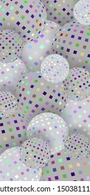 3d balls grey mosaic light background. Trendy decorative spheres abstract vertical banner. Close up dynamic elements pattern.