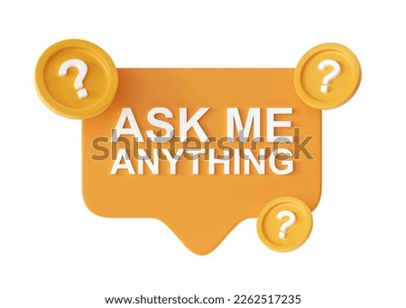 3d baloon with text icon render - box for question, ask me message buble and speech sticker for ig. Hint label for social media, ui template to email isolated on white background. 3D Illustration