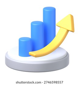 3D bar graph sales increase icon material