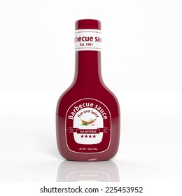 3D Barbecue Sauce Red Plastic Bottle Isolated On White