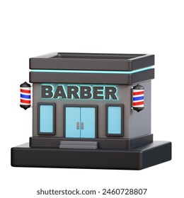 3D barber shop sign on building, ideal for small business promotion materials, marketing campaigns, or social media posts. - Powered by Shutterstock