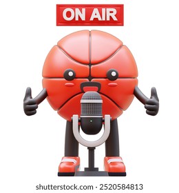 3D Basketball Character On Air With Microphone Suitable For Live Broadcasting And Radio Concepts - Powered by Shutterstock