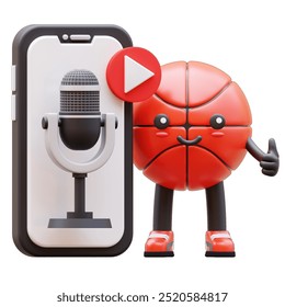 3D Basketball Character Showing Podcast Application Suitable For Digital Media And Broadcasting Concepts - Powered by Shutterstock