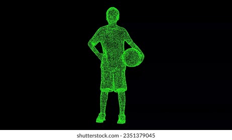 3D Basketball player with ball on black. Willingness to fight with difficulties. Competition concept. Basketball training session for youth. For title, text, presentation. 3d animation  - Powered by Shutterstock