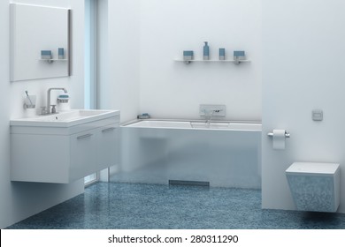 3d of bathroom interior with sink and tub