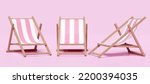 3d beach chair set isolated on pink background. 3d render illustration ,include clipping path