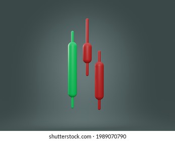 3D Bearish Candlestick Graph Chart Of Stock, Minimal Concept Trading Cryptocurrency, Market Investment Trading, Exchange, 3d Rendering, Candle, Stick, Trade, Simple, Isometric, Financial, Forex