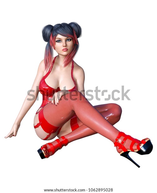 3d Sexy Brunette Girl Red: ilustración de stock 1085301032 |
