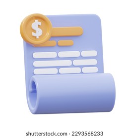 3D Bill Isolated Icon Render Illustration