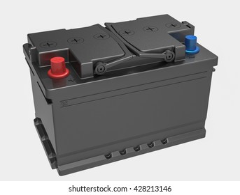 3D Black Car Battery On White