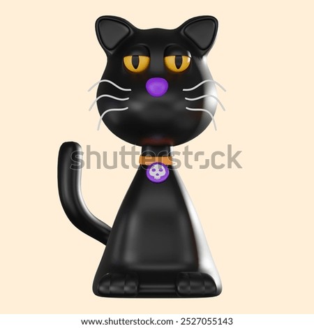 3D black cat render, offering playful and adorable feline icon. Ideal for pet projects or Halloween themes, this illustration captures the charm and mystery of beloved black kitten.
