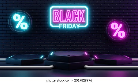 3d black friday Neon light glow podium - Powered by Shutterstock