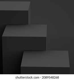 3d Black Gray Cube And Box Podium Minimal Scene Studio Background. Abstract 3d Geometric Shape Object Illustration Render. Display For Online Business Product.