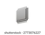 3d black microchip icon. semiconductor processor concept. minimal realistic CPU chip for hardware technology and computing systems. isolated on white transparent background. 3d render.