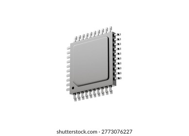 3d black microchip icon. semiconductor processor concept. minimal realistic CPU chip for hardware technology and computing systems. isolated on white transparent background. 3d render.