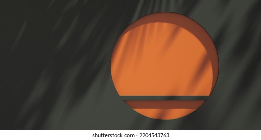 3D Black And Orange Product Podium Display With Tree Shadow Background ,halloween Product Mockup Background,3D Render Illustration