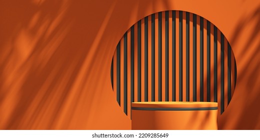 3D Black And Orange Product Podium Display With Tree Shadow Background ,halloween Product Mockup Background,3D Render Illustration