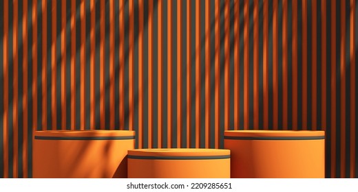 3D Black And Orange Product Podium Display With Tree Shadow Background ,halloween Product Mockup Background,3D Render Illustration