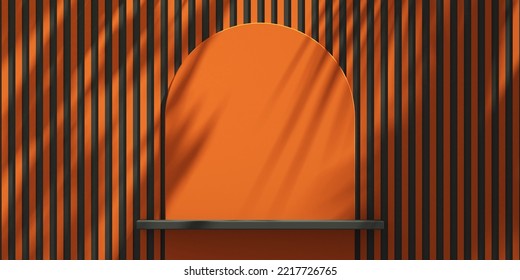 3D Black And Orange Product Podium Display With Tree Shadow Background ,halloween Product Mockup Background,3D Render Illustration