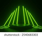 3D Black podium with green neon lights