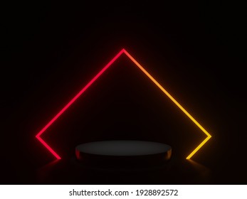 3D Black Podium With Red And Yellow Neon Light