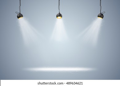 3d blank background setup with lighting lamps